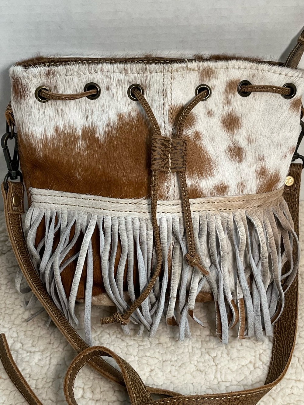 Myra West Cowhide Cross Body Fringe Bag/purse Boho Rodeo Cowgirl Hairon Leather